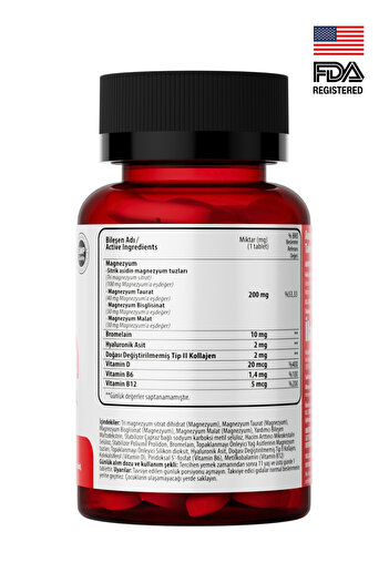 anocin MAGNEZIUM X4 COMPLEX CITRATE, TAURATE, BISGLYCINATE, MALATE + BROMELAIN + COLLAGEN+ H.ACID+D+B12+B6