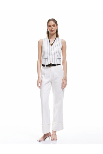 Koton Ribbed High Waist Straight Leg Denim Trousers - Straight Fit Jean