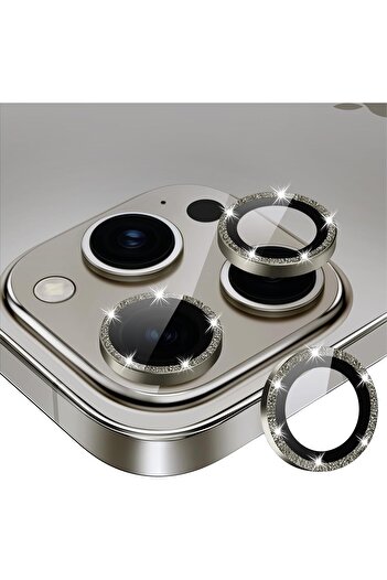 AWH iPhone 15 Pro/Pro Max Camera Lens Protector, Bling Metal Diamond Ring, 9H Scratchproof (Gray)