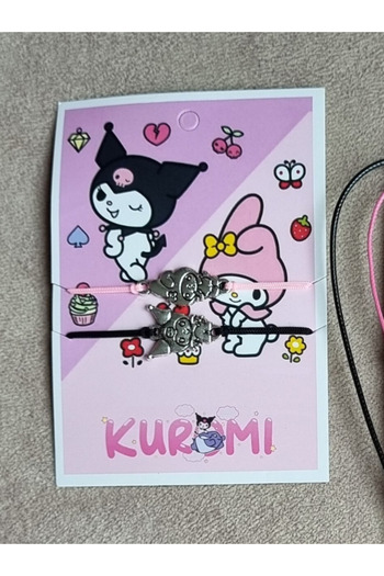 Kromi Kız çocuk kromi kolye bileklik bandana set metal figürlü kuromi set