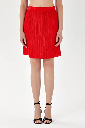 İKİLER 024-2000 Model Elastic Waist Pleated Skirt