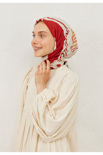 Fresh Red Endless Summer Patterned Cotton Voile Scarf