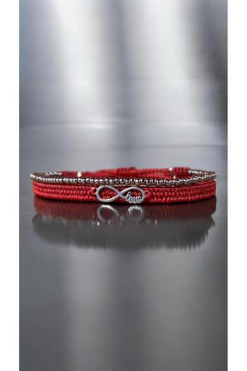 Bensei Takı Dükkanı Bensei Red Loom Woven Miyuki Beads and Steel Love Infinity Accessories Set of 2 Bracelets