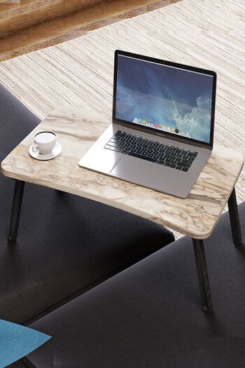 interGO Portable Laptop Desk, Bed Table Tray Breakfast and Computer Stand - White Marble Pattern
