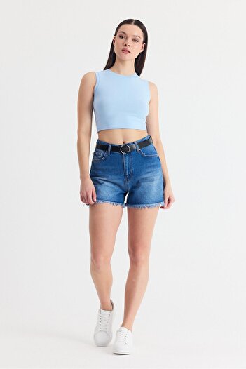 Rays Tricou crop albastru fără mâneci cu decolteu 318