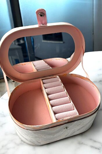 TAKIŞTIR Pink Color Mirror Detailed Jewelry Organizer