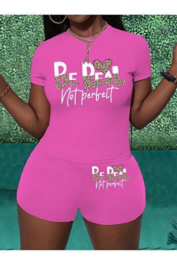PENTHİLUS Women's Summer Leopard Print Logo Short Sleeve Crew Neck T-Shirt & Shorts Set
