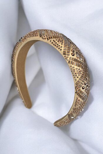 TAKIŞTIR Gold Color Crystal Bead Detailed Crown