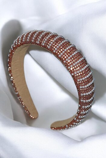 TAKIŞTIR Pink Color Pearl Detailed Stone Crown