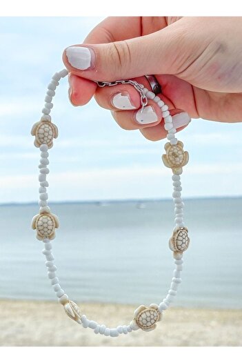 Stoneday Squeeze Stone Cream Turtle Detailed White Sand Bead Necklace