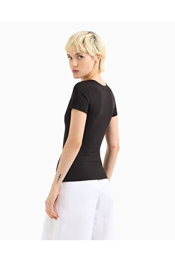 Armani Exchange Women's Slim Fit Round Neck Short Sleeve Black T-Shirt Xw 001174   Af14668-Uc001