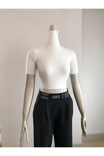 FEMİAS Turtleneck Ecru Short Sleeve Knitwear Crop