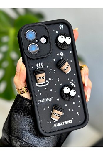 Go Aksesuar iPhone 16 Compatible 3D Black Cookie Design Silicone Case with Toy