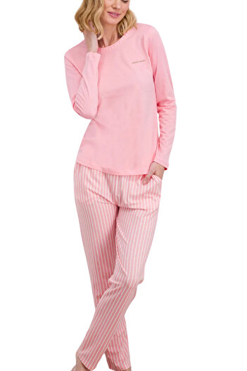 Pierre Cardin Pembe Kadın Geniş Yaka Uzun Pijama Takımı PC.25.K11.087.i66.Y09
