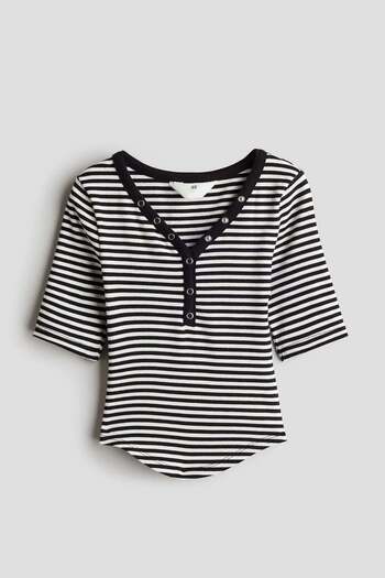 H&M Decorative-placket Ribbed Top