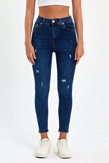 geenz manifacture Yüksek Bel Dar Paça Power Likra Toparlayıcı Lazer Yırtık Detaylı Süper Skinny Likralı Jean