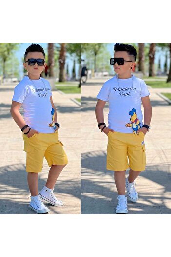MUMİKİDS Boy's Lycra Gabardine Shorts - Lycra Suprem Tee 2 Piece Suit