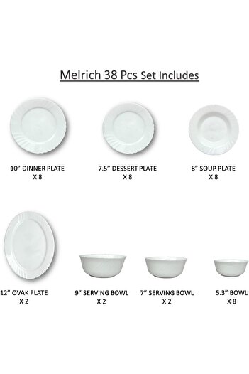 Melrich 38 Piece Opalware Dinner Set Dishwasher safe, Microwave safe