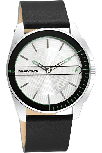 Generic Fastrack Watch For Men Quartz Movement Analog Display Black Leather Strap Nr3089Sl15 Silver Strap