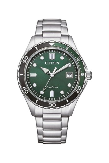 Generic Citizen Eco Drive Solar Watch 36 Mm With Stainless Steel Link Strap Silver Green Aw1828 80X