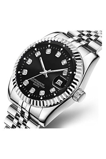 Generic Men Wrist Watch Stainless Steel Calendar Luminous Pointer Waterproof Multifunction Wrist Watch