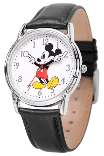 Generic Disney Mickey Mouse Adult Classic Cardiff Articulating Hands Analog Quartz Leather Strap Watch