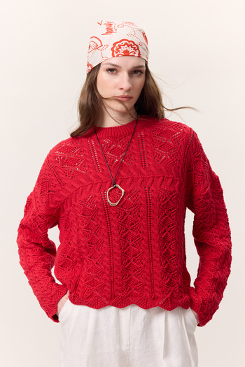 Manuka Red Openwork Knitwear Pullover