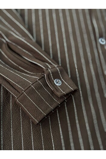 Altamira Men's Brown Striped Oversize Shirt-Bottom Set