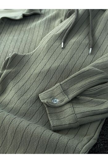 Altamira Men's Green Striped Oversize Shirt-Bottom Set