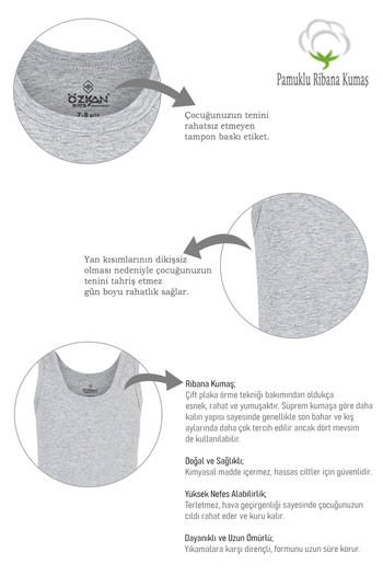 ÖZKAN underwear Özkan 0801 5 Pack Boy's Cotton Ribbed Fabric Flexible Comfortable Undershirt