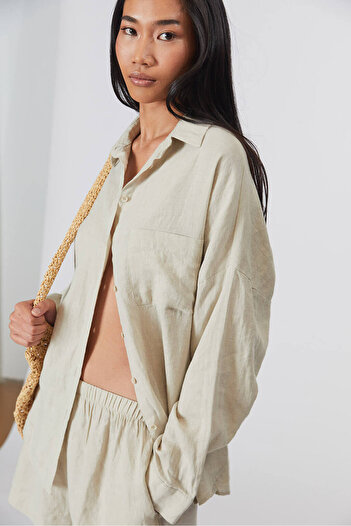 Beyyoglu Πουκάμισο Oversize από 100% λινό