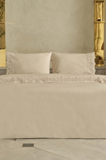 Karaca Home Carmello Brodeli 100% Cotton Double Duvet Cover Set Beige