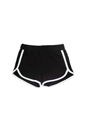 LOVETTI Black Girl's Two Thread Color Ribbed Shorts