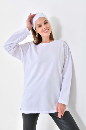 mirach Bluză cu mânecă lungă tunică pieptănată din bumbac albă ca zăpadă, tricou, cu cadou bandană