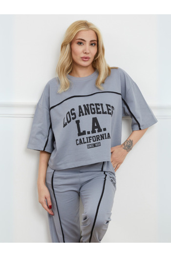 Rhythm Clothing Women's Casual Tracksuit Set with Text Printed and Stripe Detail, Comfortable Fit