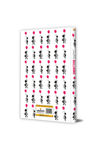 sketch Striped Notepad with Balloon Girl Design – 13X21 cm Hard Cover 192 Pages