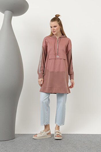 Puane Women's Hooded Tunic with Front Zipper Detail - 10610Tun - Rose