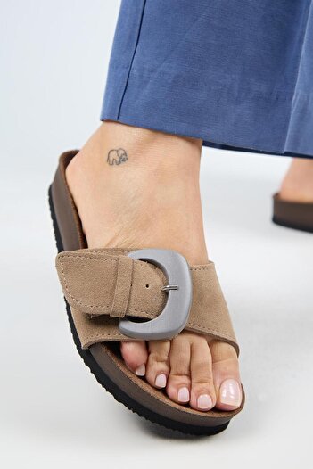 Manijero (Alandra 2) Women's Genuine Leather Single Buckle Mink Slippers