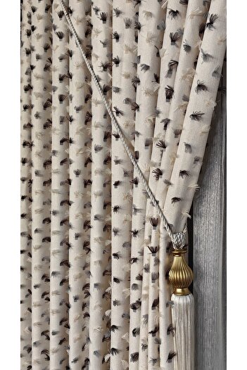 Yuka Luxury Series Panel Background Curtain, Anthracite Colored Ruffle Details and Single Wing 1/3 Dense Pleated