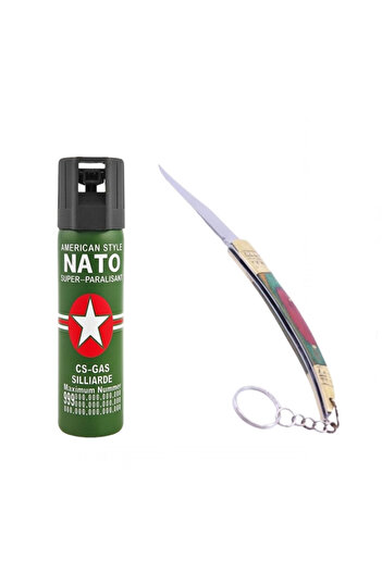 Depox Set spray cu piper și cuțit model spaniol 20,5 cm, autoapărare, 110 ml, verde