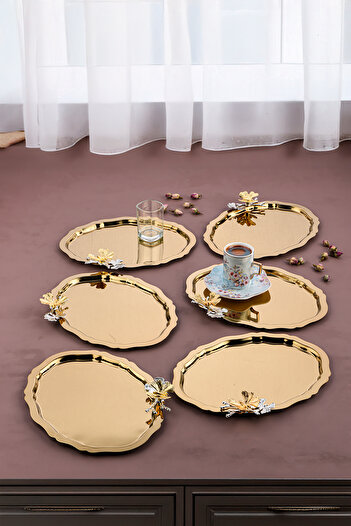 AHİR TİCARET 6 Pieces Cloud Model Coffee-Tea Serving and Presentation Tray with Butterfly Accessories 25 cm X 20 cm