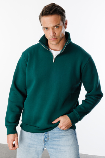 GENIUS STORE Unisex Sweatshirt Comfortable Cut Cotton Fleece Inside Half Zipper Stand Collar Sweatshirt