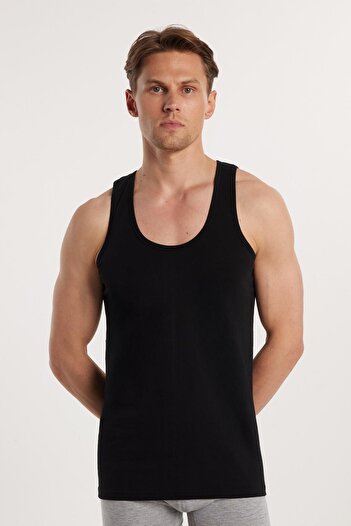 Tudors 6 Pieces Compact Combed Black Men's Undershirt 100% Cotton Standard Fit Regular Cut 6 Pack