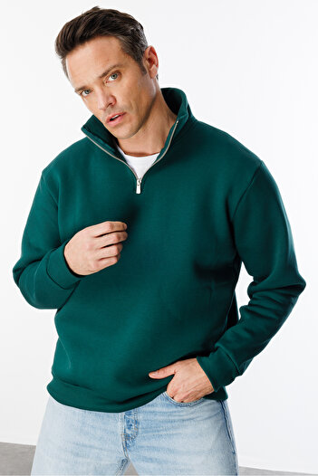 GENIUS STORE Unisex Sweatshirt Comfortable Cut Cotton Fleece Inside Half Zipper Stand Collar Sweatshirt