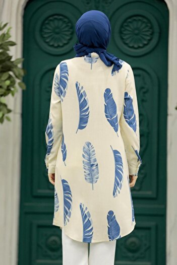 Neva Style Desenli Mavi Tesettür Viskon Tunik 11610m