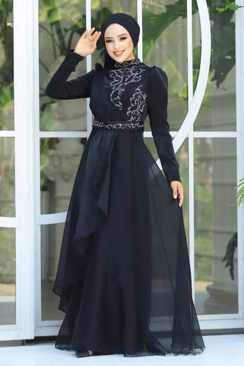 Neva Style Beaded Black Hijab Evening Dress 3824S