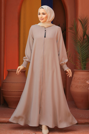 Neva Style Beige Hijab Abaya - Zippered, Model 26302BEIGE