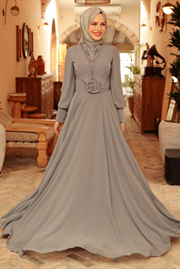 Neva Style Сукня з бісером, димчастого кольору, з покриттям для голови 750fu