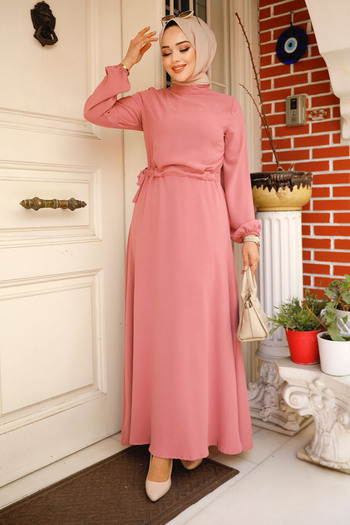 Neva Style Light Rose Dried Hijab Dress 6314Agk