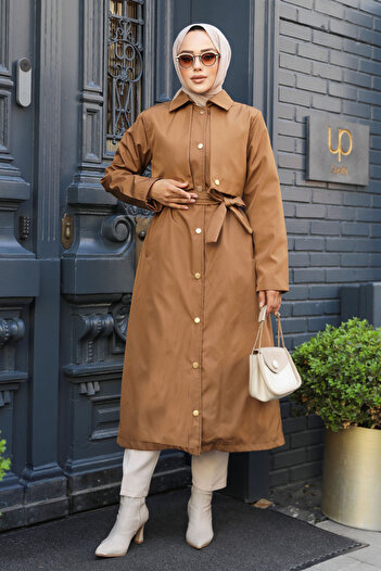 Neva Style Taba Hijab Trench Coat - Κουμπιά, Μοντέλο 62131TB